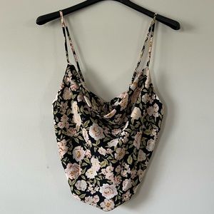 Floral cowl neck crop tank top